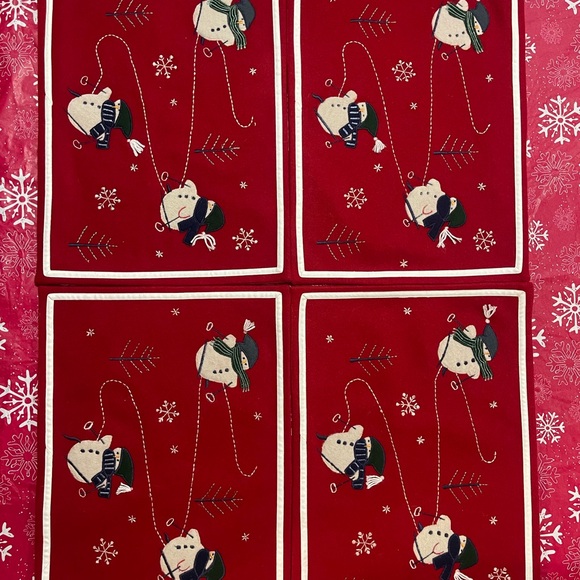 Set of 4 Christmas Red Snowman Playing Placemats - Picture 2 of 5